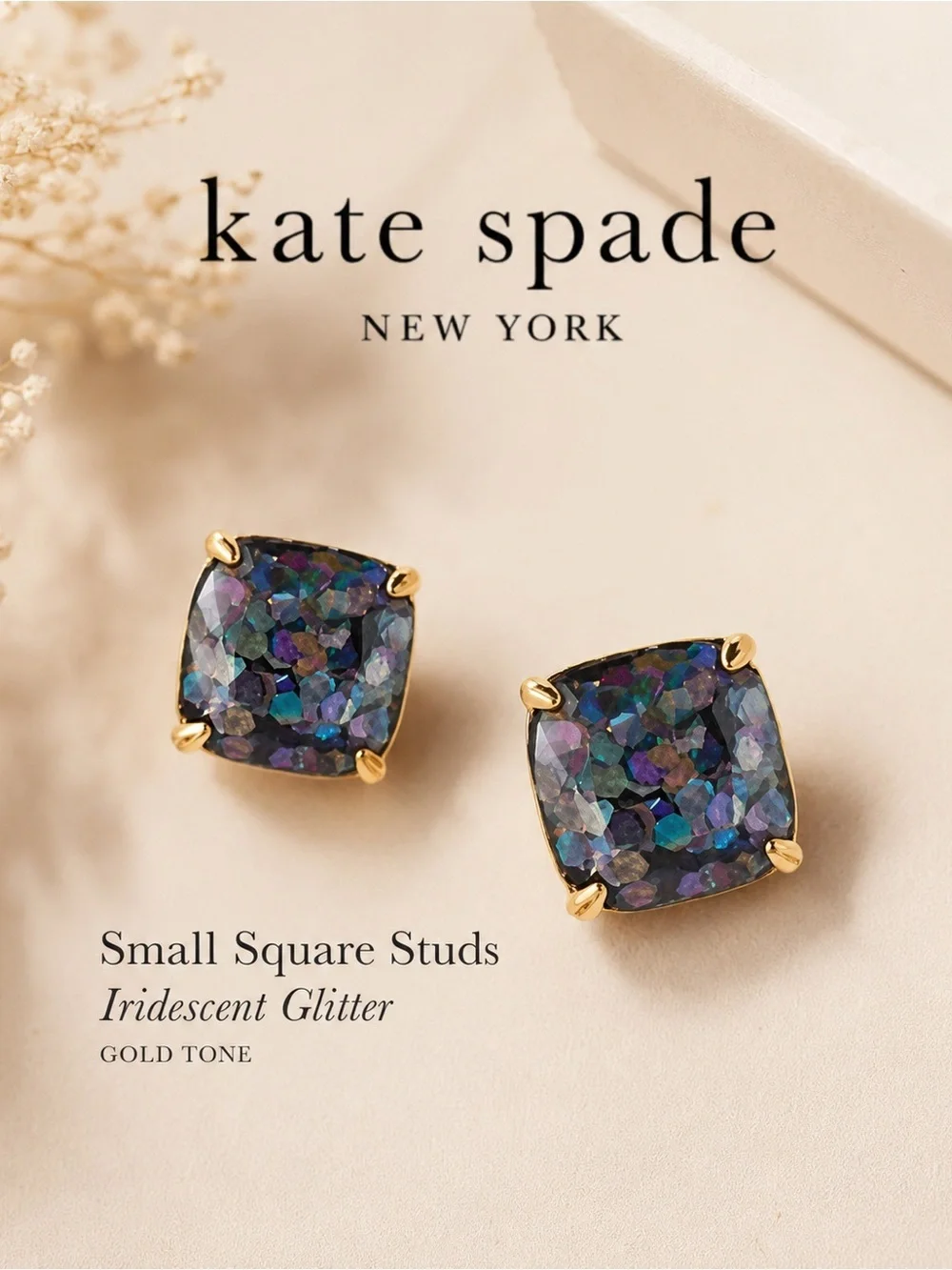 Kate spade New York Black Multicolor Iridescent Glitter Square Stud Earrings